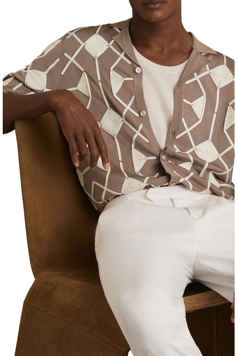 Terrazzo Soutache Short Sleeve Cardigan, Alternate, color, TAUPE BROWN