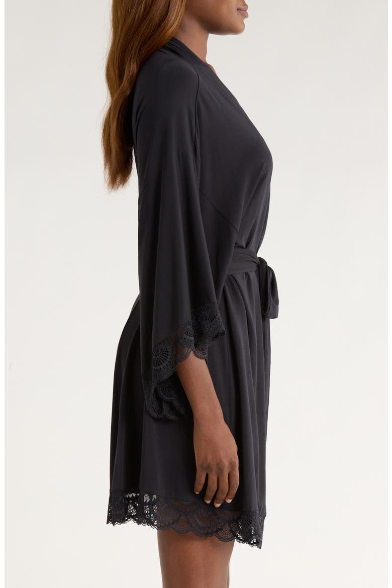 Mariana Lace Trim Jersey Robe, Alternate, color, BLACK
