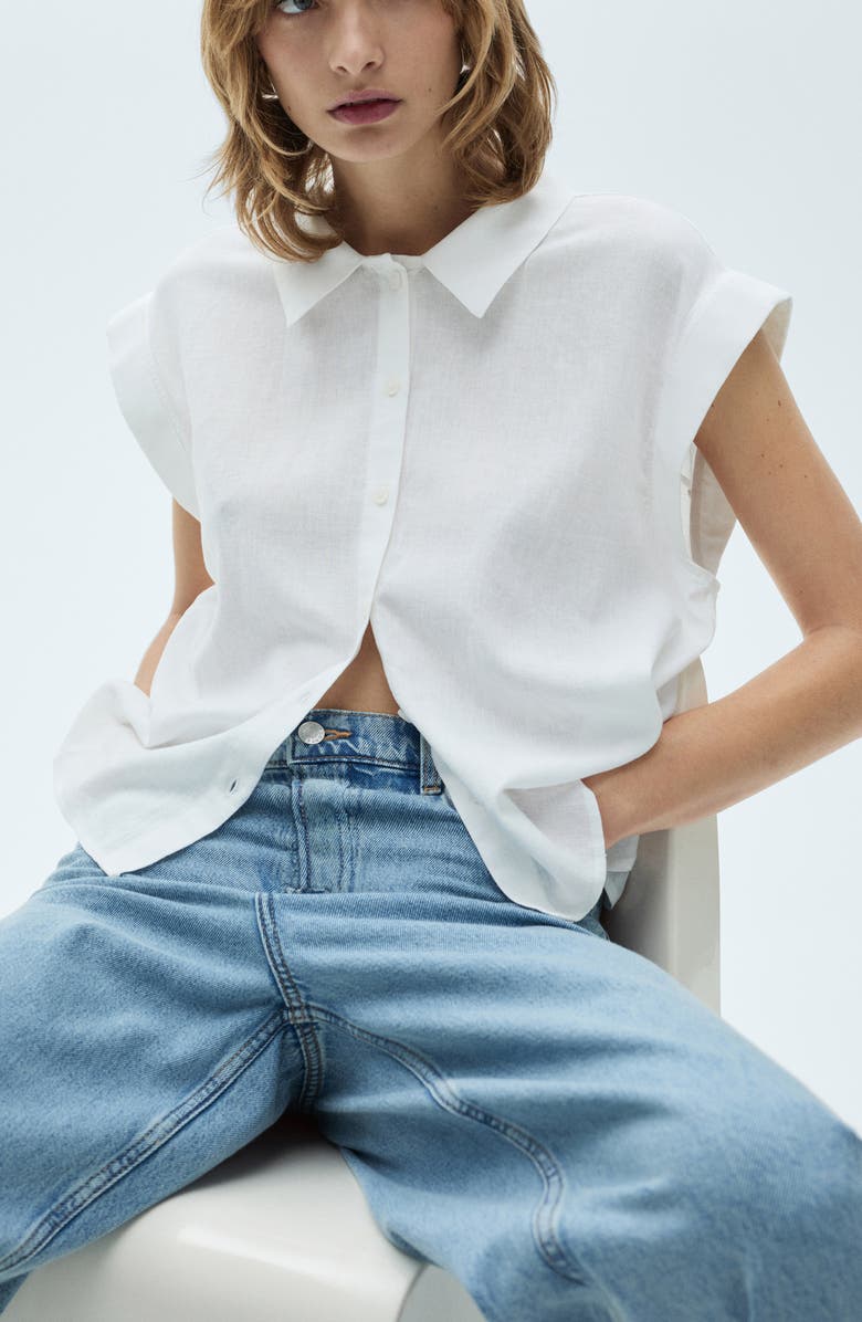 MANGO Flowing Linen Blend Blouse, Alternate, color, 