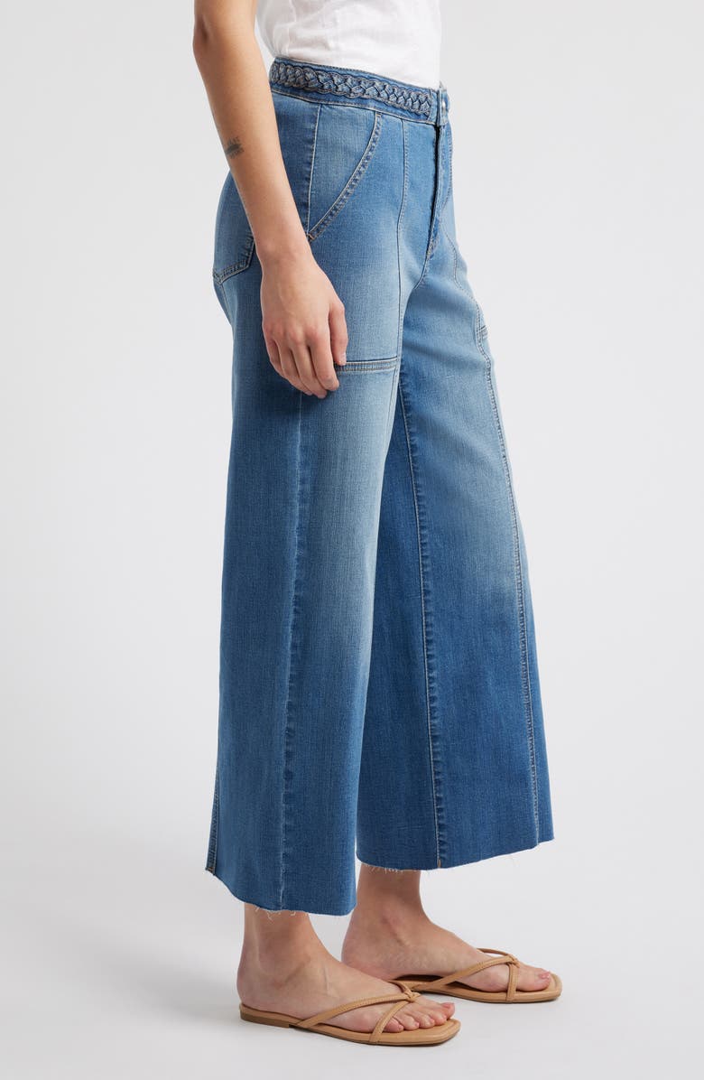 1822 Denim Raw Hem Patch Pocket High Waist Wide Leg Jeans, Alternate, color, 