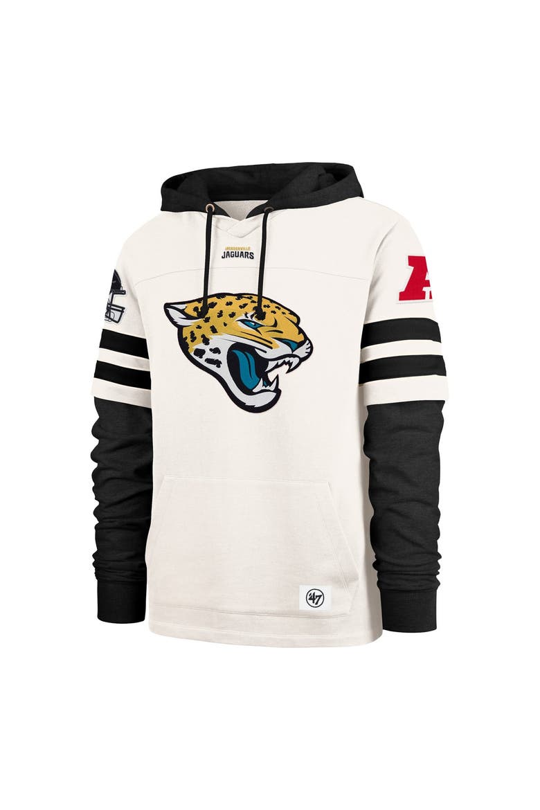 Men's '47  Cream Jacksonville Jaguars Split Zone Cornerback Duo Lacer Hoodie, Alternate, color, Cream