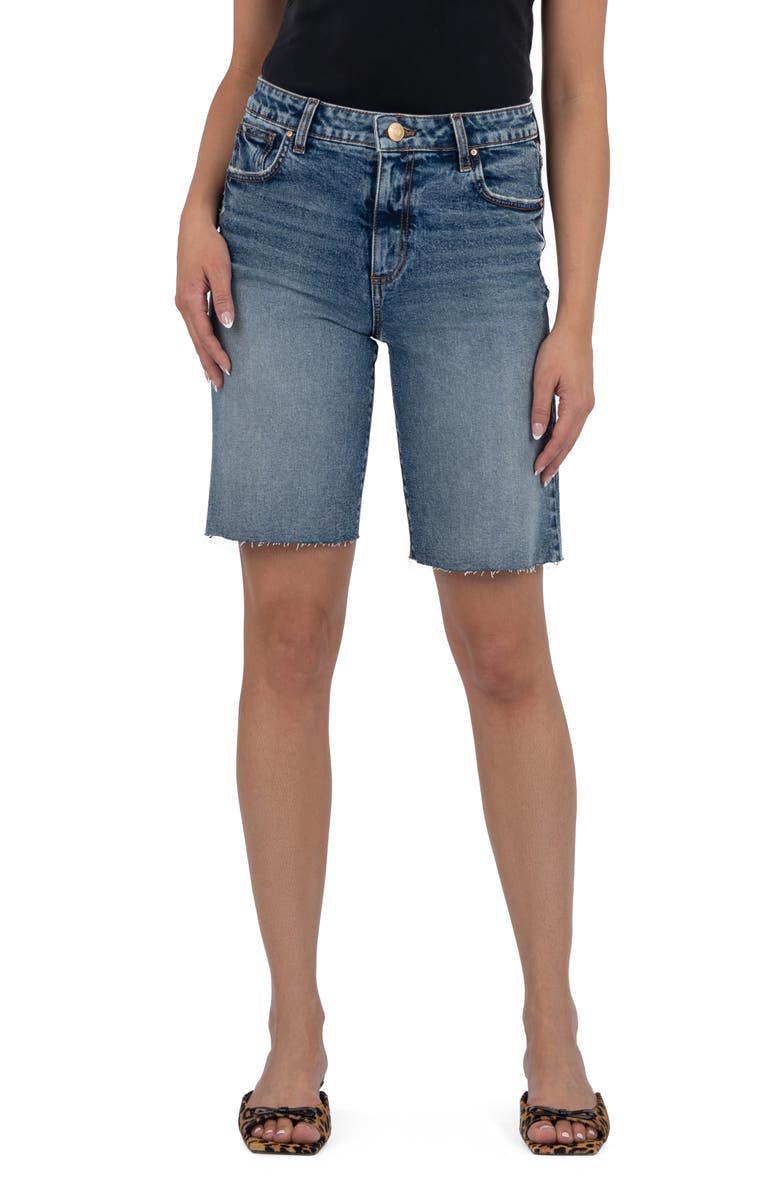KUT from the Kloth Hailey Raw Hem Denim Bermuda Shorts, Main, color, Vigor