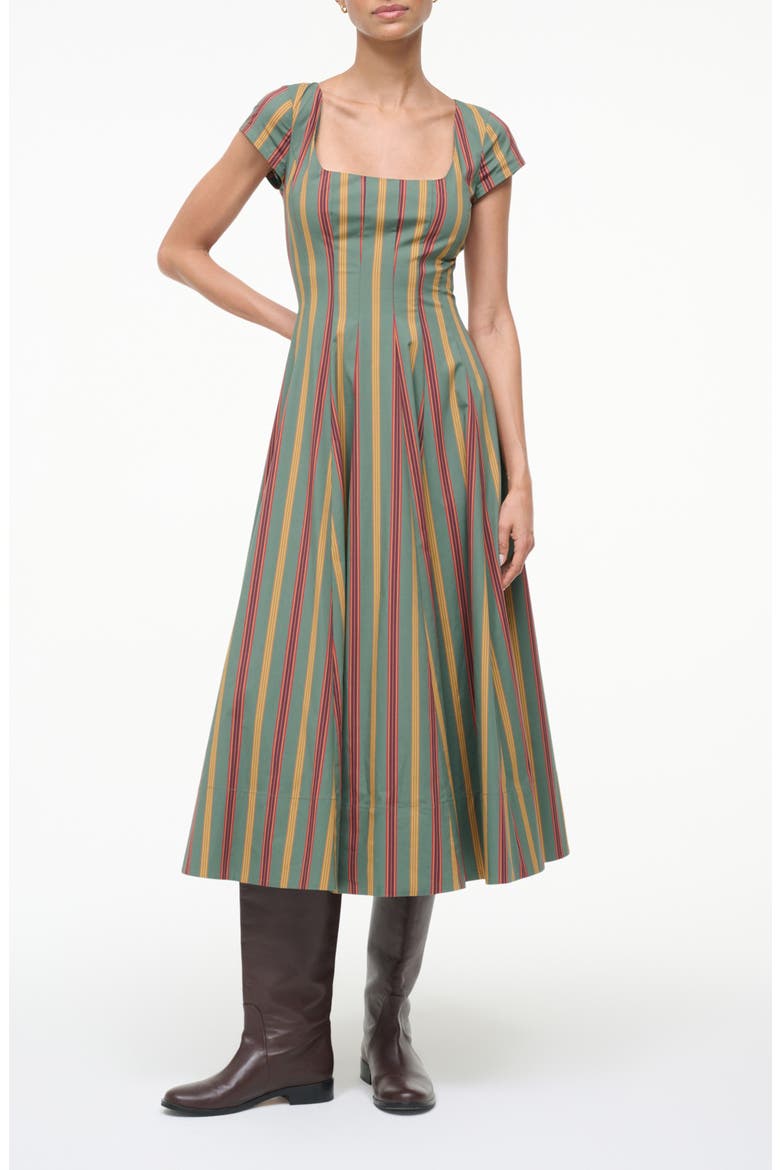 STAUD Wells Stripe Stretch Cotton Midi Dress (Women)