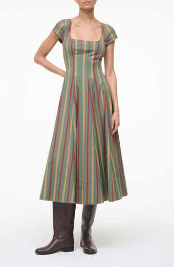 STAUD Wells Stripe Stretch Cotton Midi Dress
