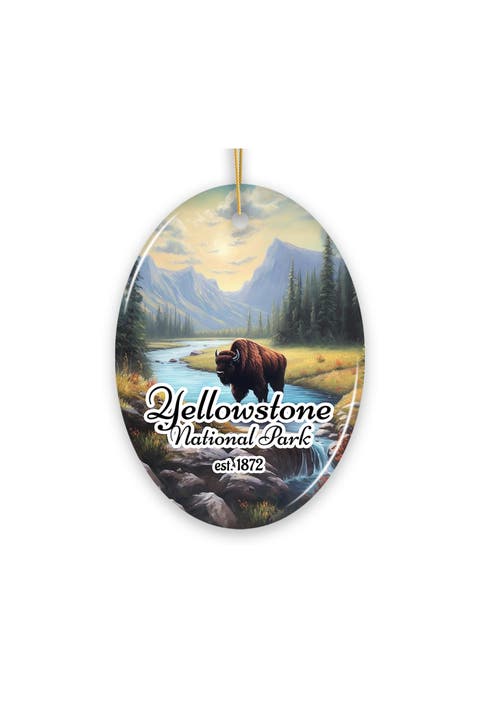 Yellowstone Bison River Oval Ceramic Ornament