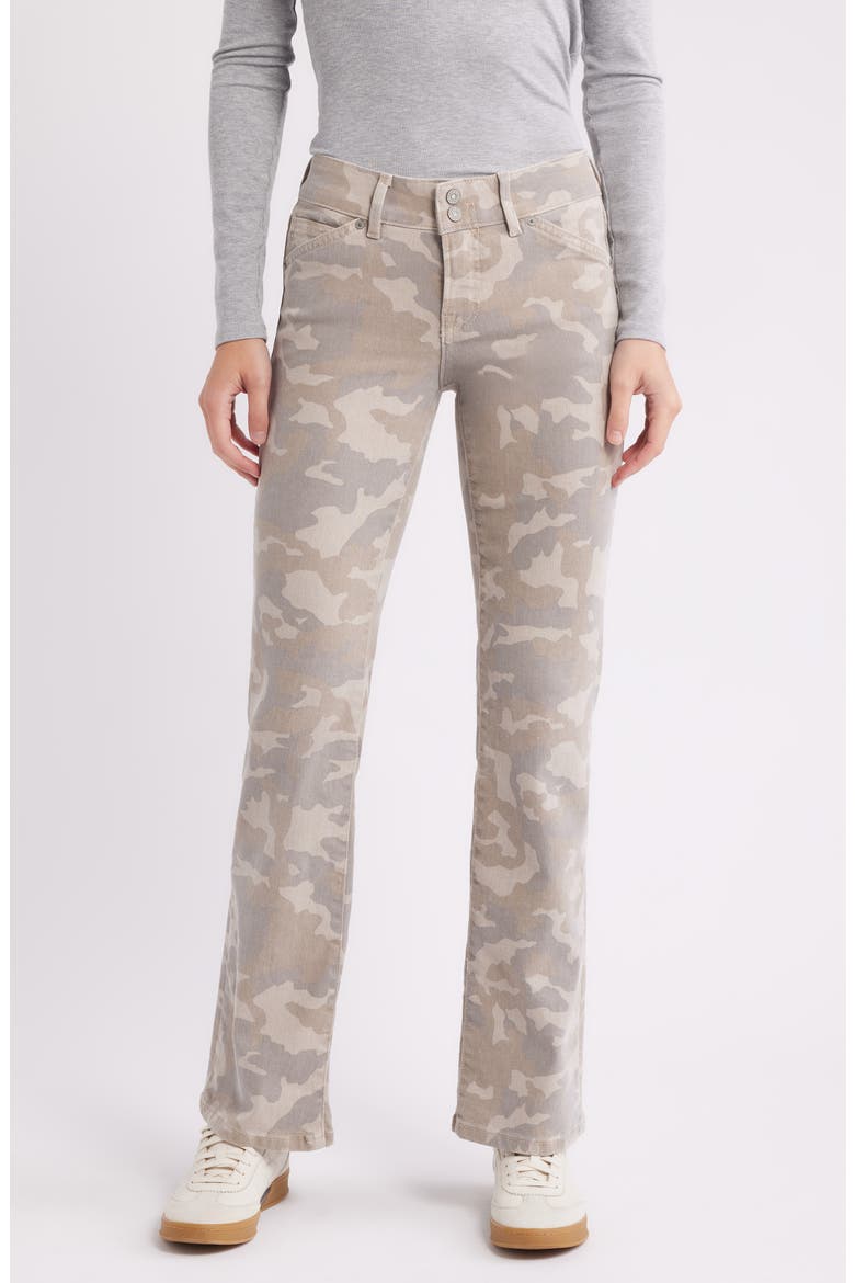 Camo Print Bootcut Jeans, Main, color, LIGHT BEIGE