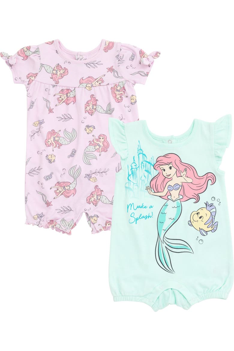 The Little Mermaid Princess Ariel 2-Pack One Piece Bubble Rompers, Main, color, Mint Pink Ariel