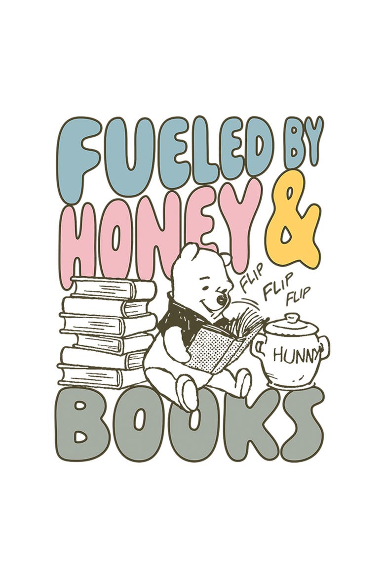 Junior's Fueled Honey and Books Short Sleeve T-Shirt, Alternate, color, White
