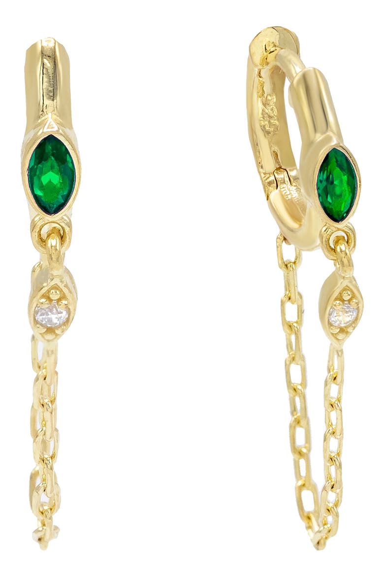 Adina’s Jewels Marquise Stone Chain Huggie Hoop Earrings, Main, color, GREEN