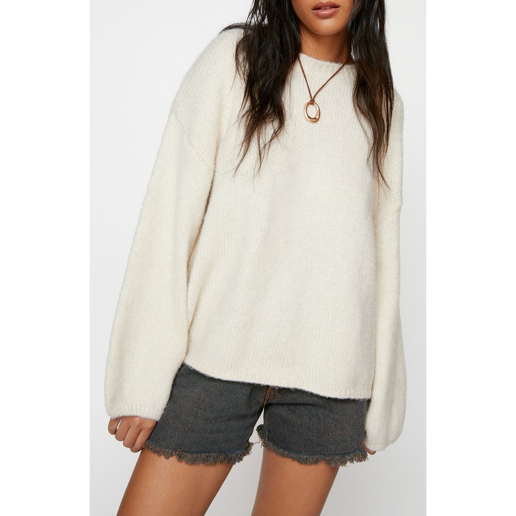 Nasty Gal Oversize Crewneck Sweater In Ecru