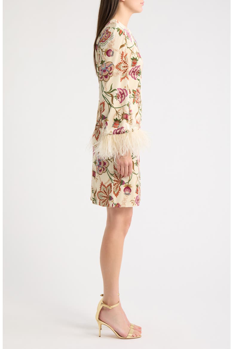 Feather Cuff A-Line Dress, Alternate, color, CREAM MULTI