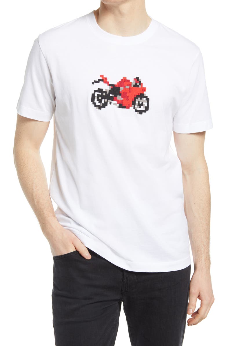 French Connection Men's Pixel Motorbike Embroidered T-Shirt, Main, color, 