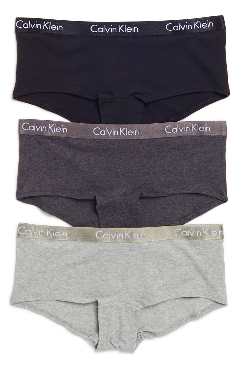 Calvin Klein Motive Cotton Boyshorts - Pack of 3, Main, color, 54H Black/ Charc