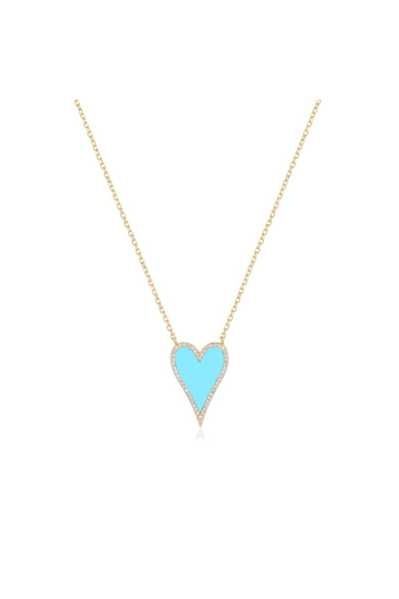 Elongated Turquoise CZ Halo Heart Necklace, Main, color, Turquoise