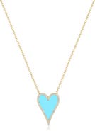 The Lovery Fine Jewelry Elongated Turquoise CZ Halo Heart Necklace