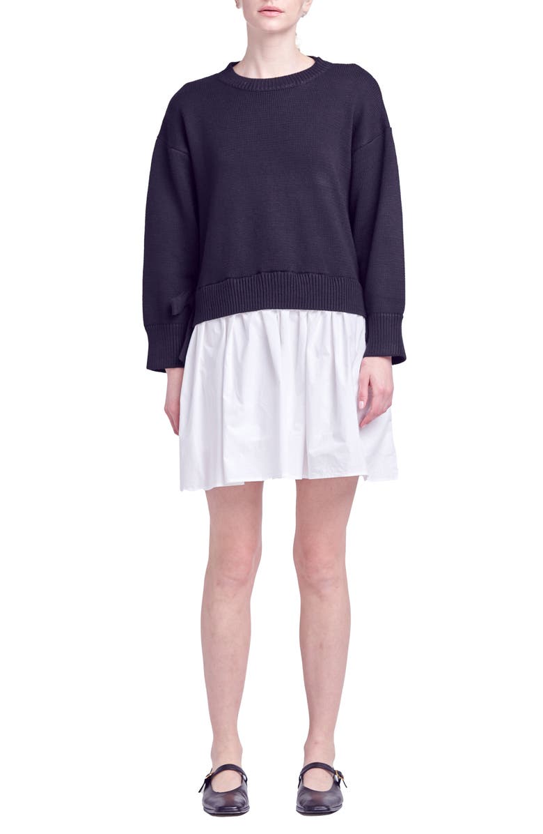 English Factory Side Tie Twofer Dress, Main, color, Black/ White