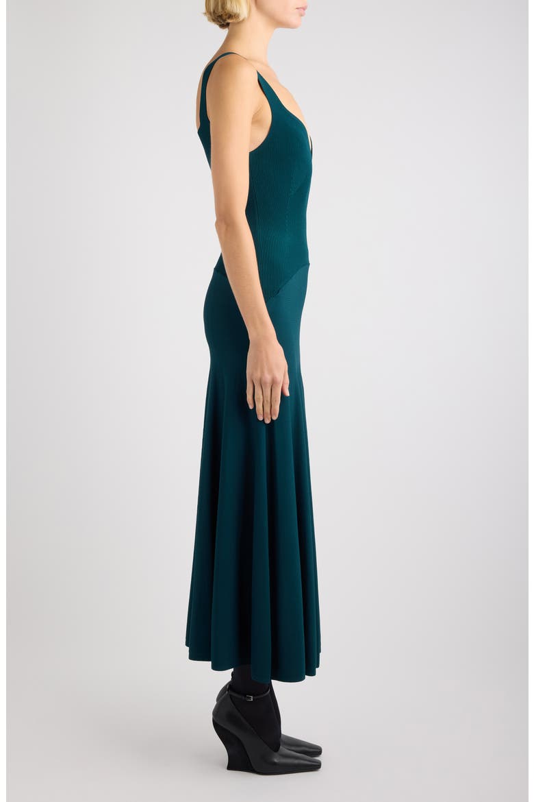 Mixed Media Fit & Flare Rib Sweater Dress, Alternate, color, PETROLE FONCE