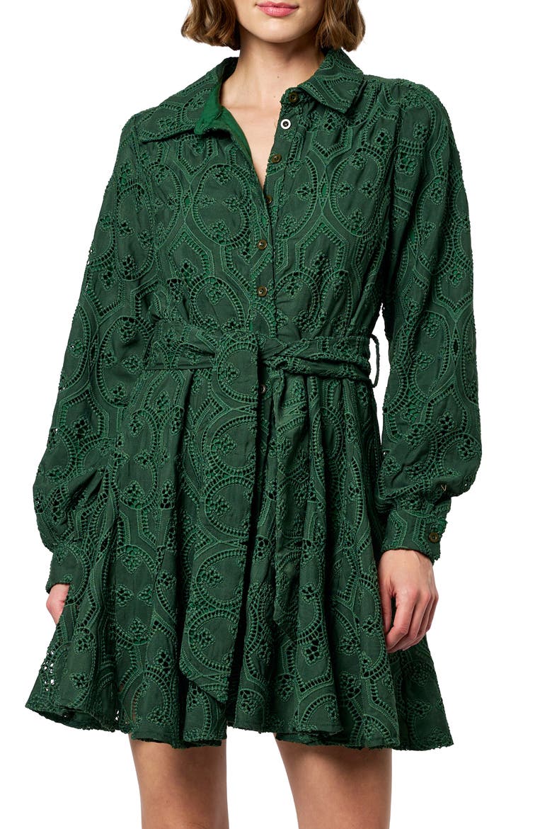 Serane Eyelet Embroidery Long Sleeve Minidress, Alternate, color, GREEN