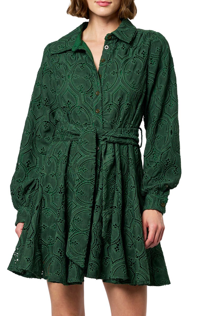 CIEBON Serane Eyelet Embroidery Long Sleeve Minidress, Alternate, color, Green