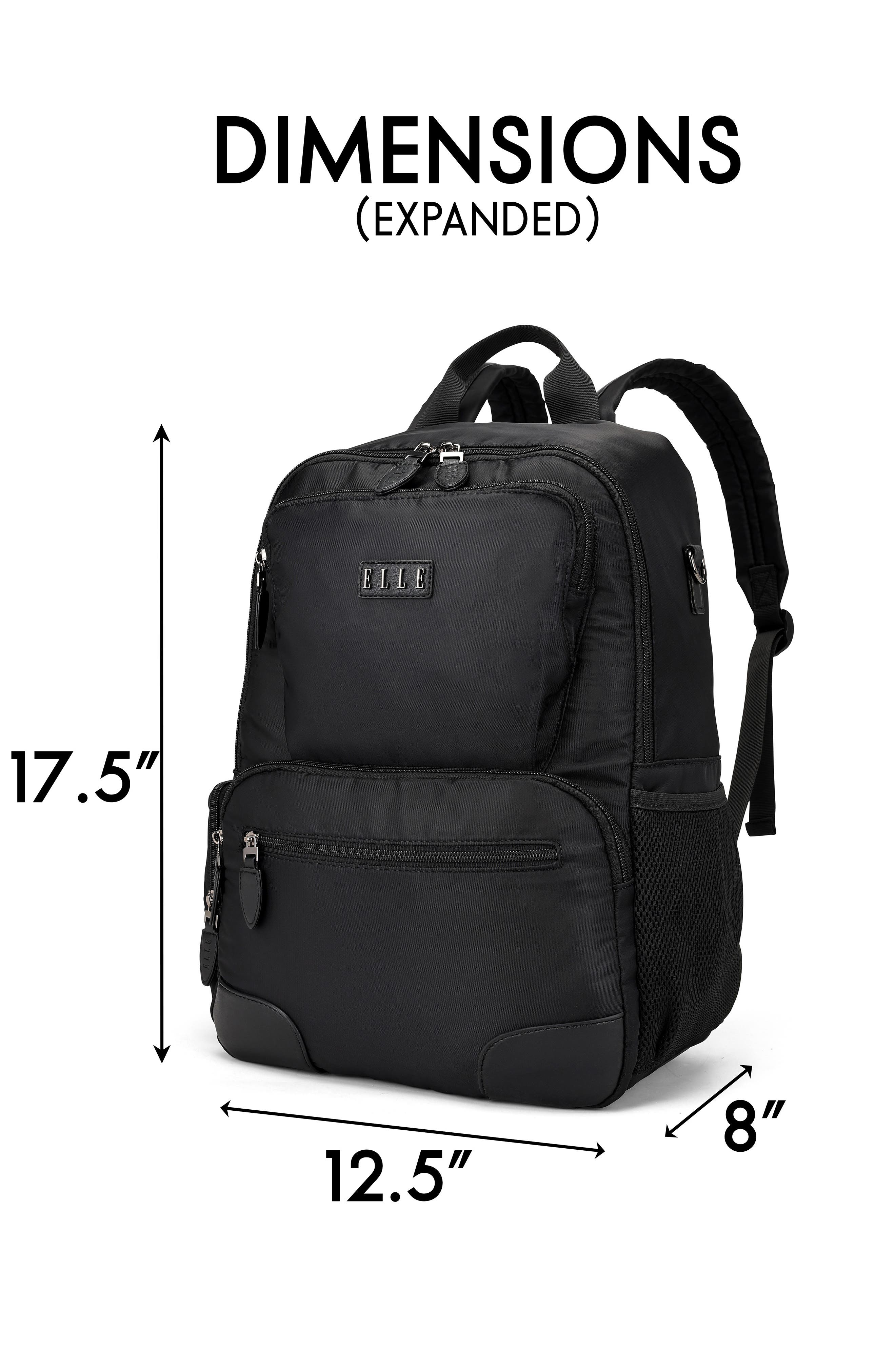 ELLE Voyage 20L Twill and Vegan Leather Backpack, Alternate, color, Black