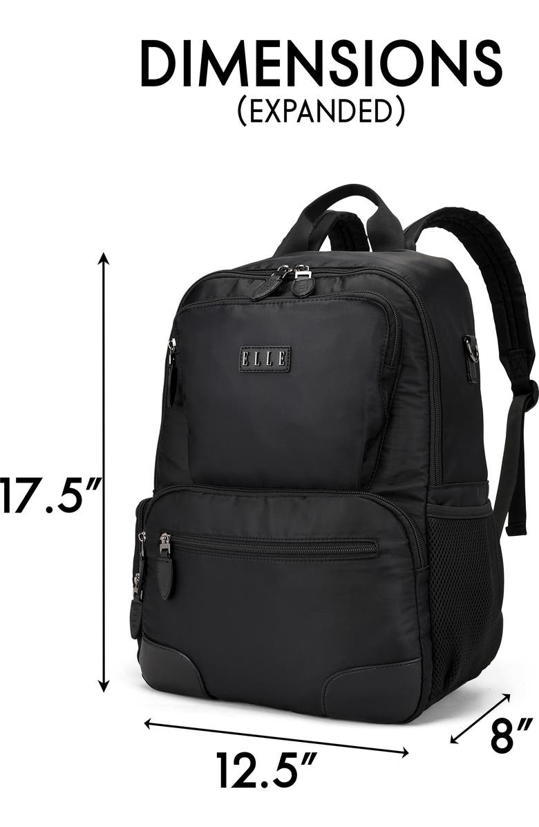 ELLE Voyage 20L Twill and Vegan Leather Backpack, Alternate, color, Black