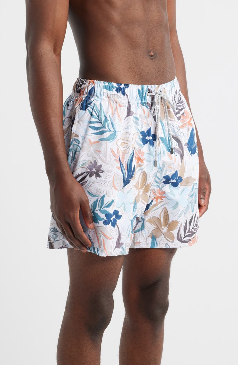 Vintage Summer Print Volley Swim Trunks, Alternate, color, White/ Tan