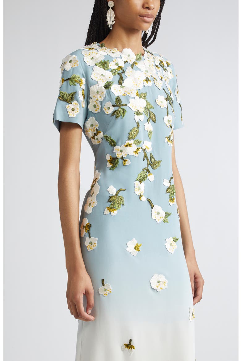 Cherry Blossom Embroidered Dégradé Georgette Gown, Alternate, color, SEAGLASS/ IVORY