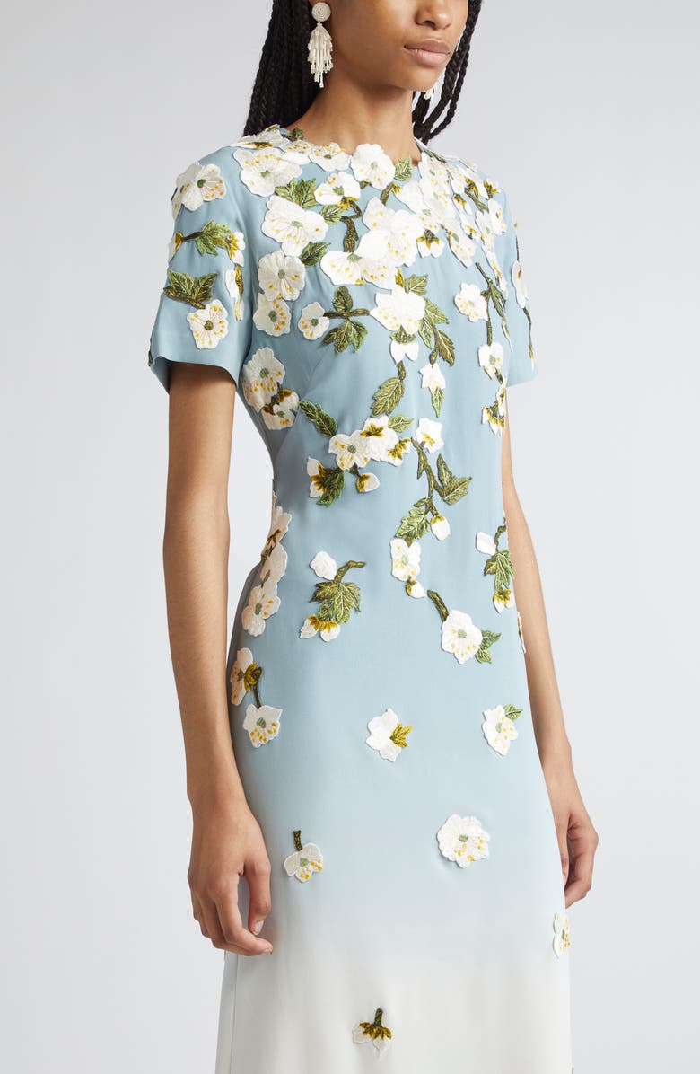 Oscar de la Renta Cherry Blossom Embroidered Dégradé Georgette Gown, Alternate, color, 