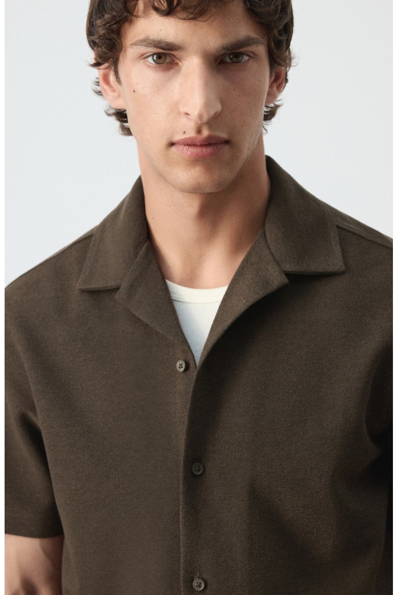 Regular Fit Short Sleeve Textured Button-Up Shirt, Alternate, color, BROWN