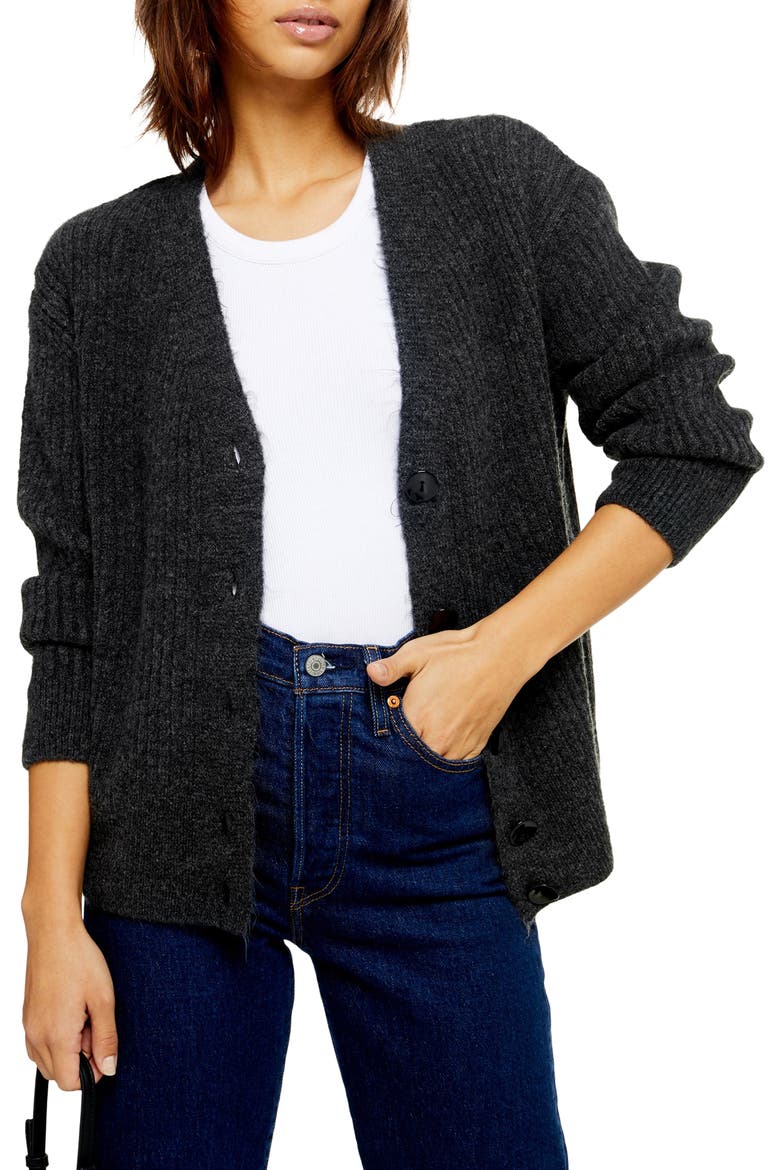 Button Front Cardigan, Main, color, CHARCOAL