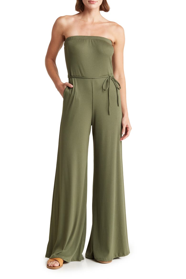 Ribbed Strapless Tube Jumpsuit, Main, color, OLIVE