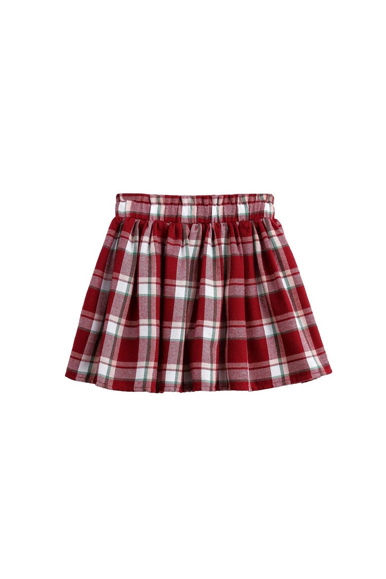 Winterberry Plaid Elastic Waist Brushed Flannel Raw Edge Hem Skirt, Main, color, Red