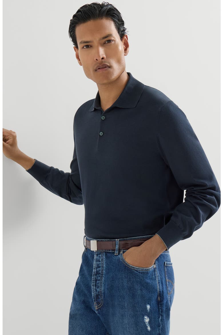 Cotton lightweight knit polo shirt, Alternate, color, Navy Blue