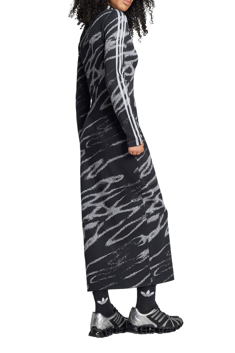 3-Stripes Mock Neck Maxi Dress, Alternate, color, BLACK