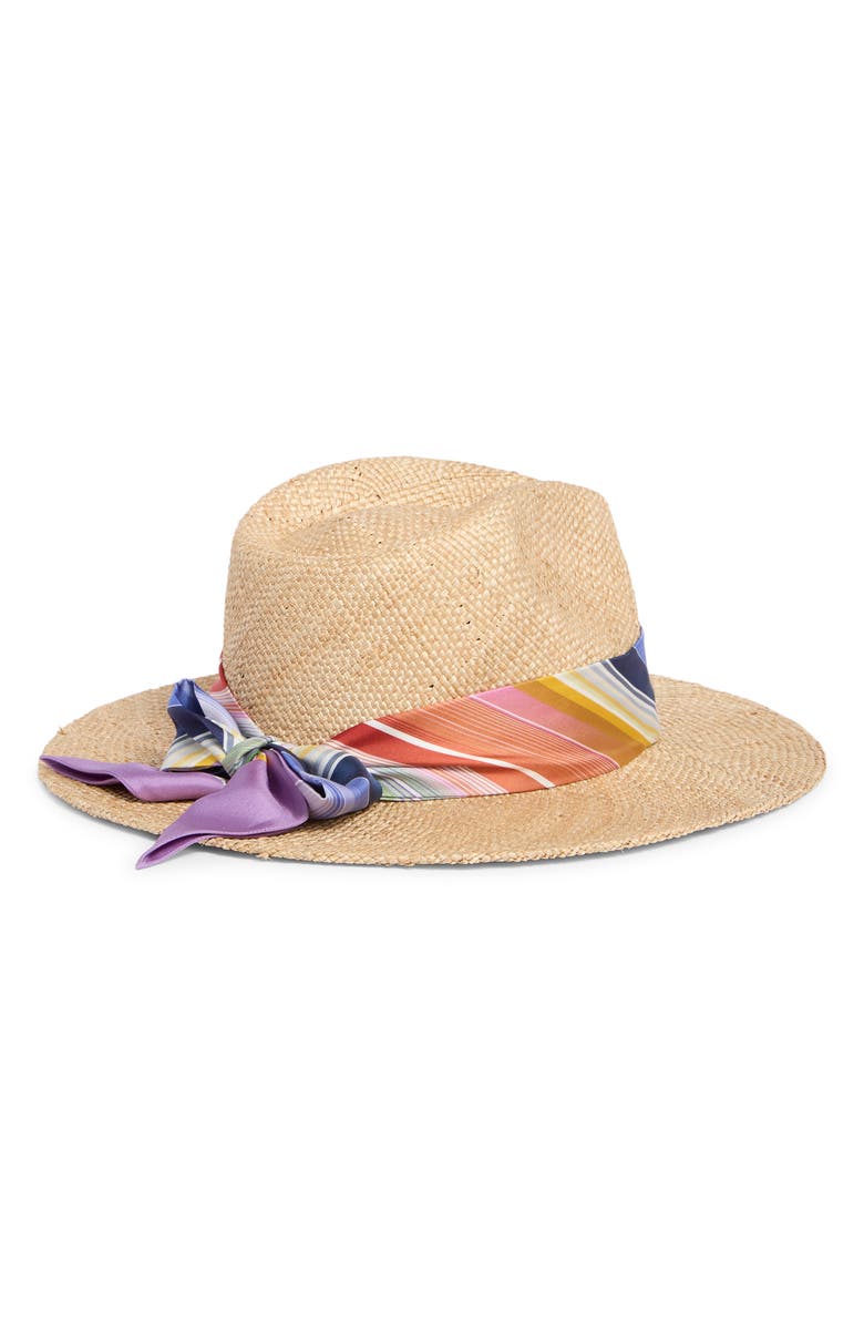 Missoni Scarf Trimmed Straw Sunhat, Alternate, color, 0003 Tan