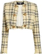 Balmain Glitter Plaid Tweed Crop Jacket