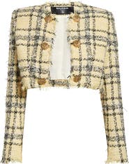 Balmain Glitter Plaid Tweed Crop Jacket