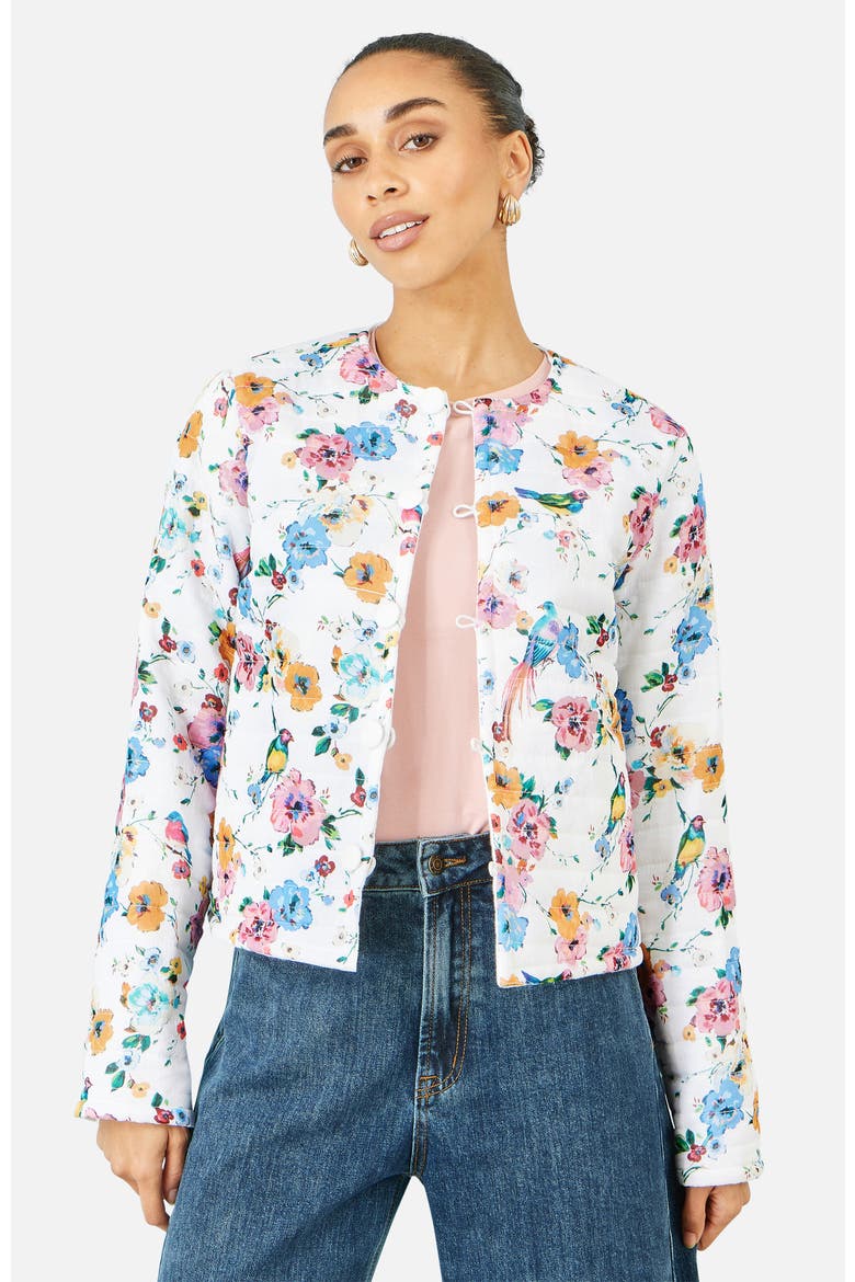 Floral Embroidery Cotton Jacket, Alternate, color, White