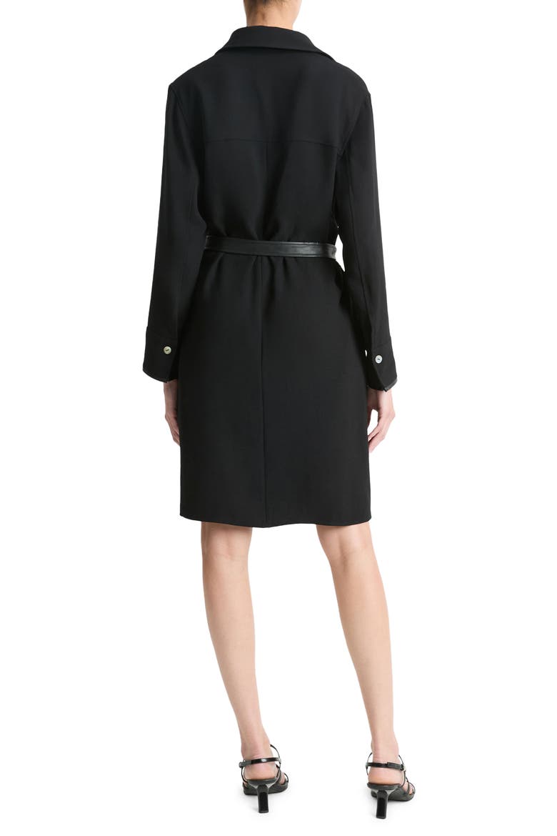 Leather Trim Long Sleeve Shirtdress, Alternate, color, BLACK