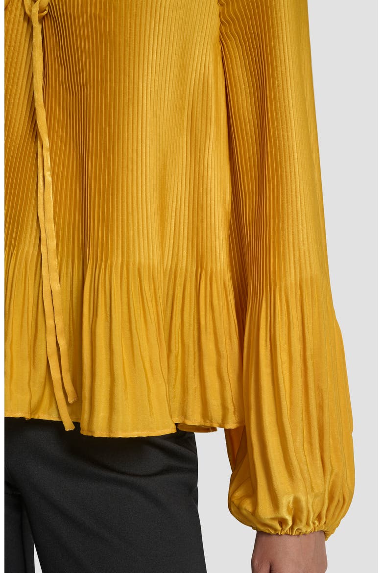 Pleated Tie Neck Satin Top, Alternate, color, SUNSET YELLOW