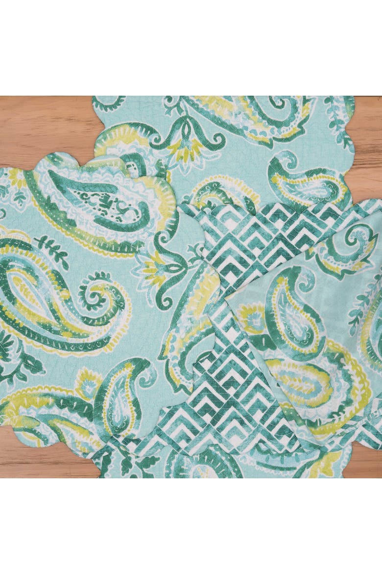 Jade Cotton Quilted Round Reversible Placemats Set of 6, 17", Alternate, color, Blue