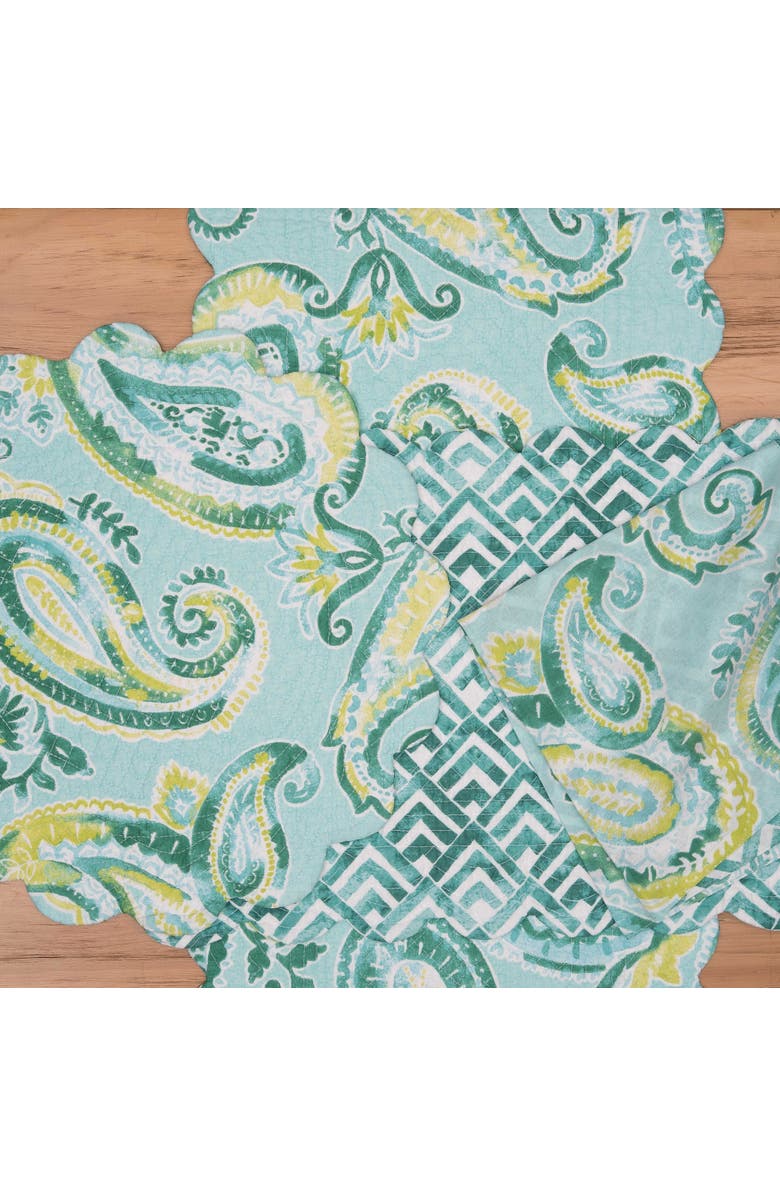 C&F Home Jade Cotton Quilted Round Reversible Placemats Set of 6, 17", Alternate, color, Blue