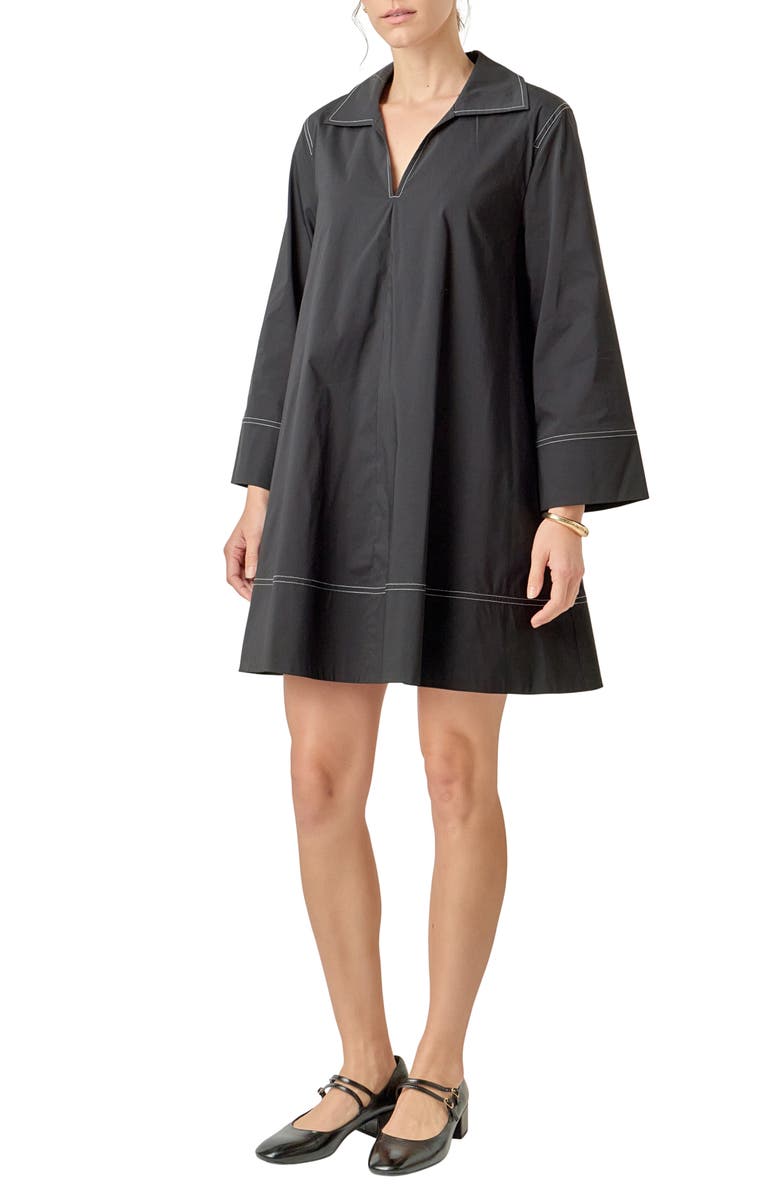 English Factory Contrast Stitch Cotton Blend Mini Shirtdress, Alternate, color, Black