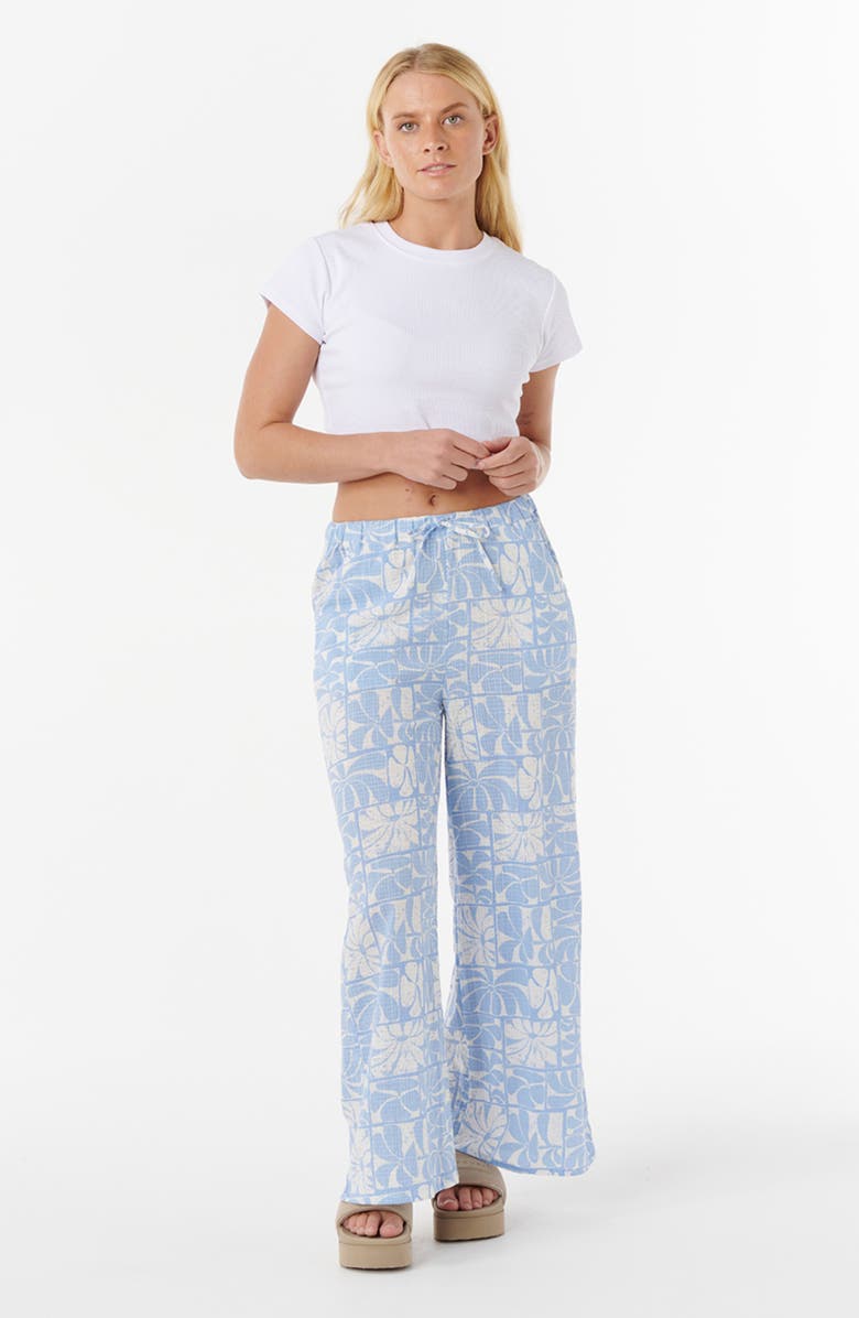 Rip Curl Floral Print Wide Leg Woven Pants, Alternate, color, Blue