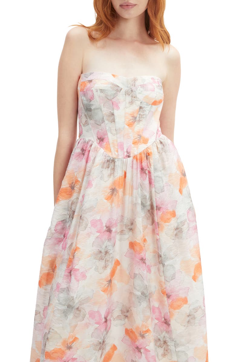 Bardot Lola Floral Strapless Corset Dress, Alternate, color, Apricot Floral