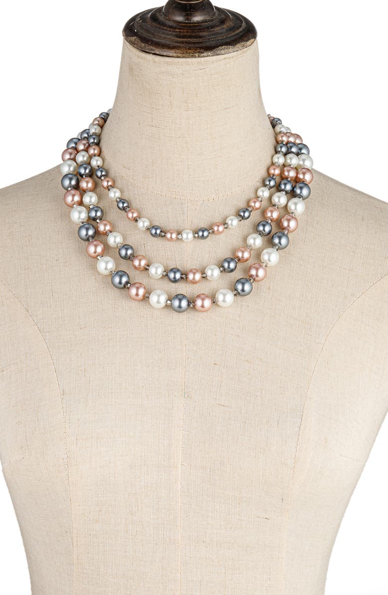 EYE CANDY LOS ANGELES 3-Tier Faux Pearl Collar Necklace & Drop Earrings, Alternate, color, Silver