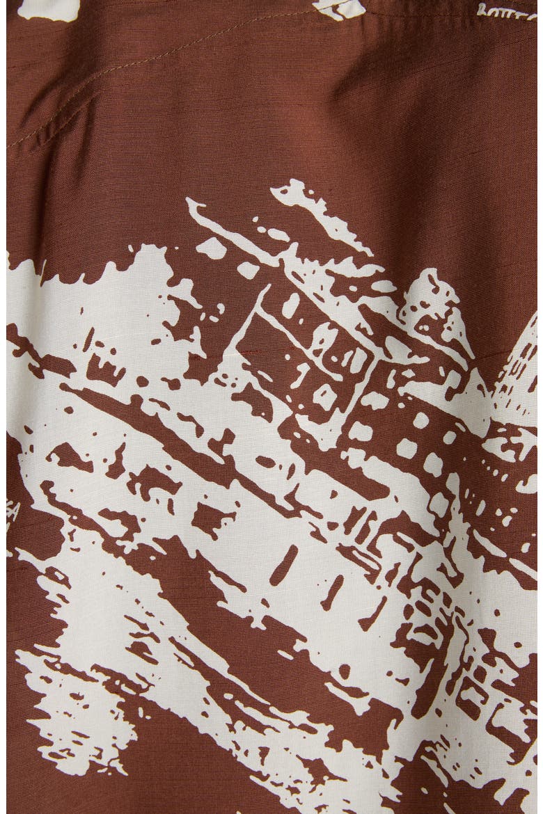 Postcard Print Silk Blend Camp Shirt, Alternate, color, 2154 PECAN/ DOVE