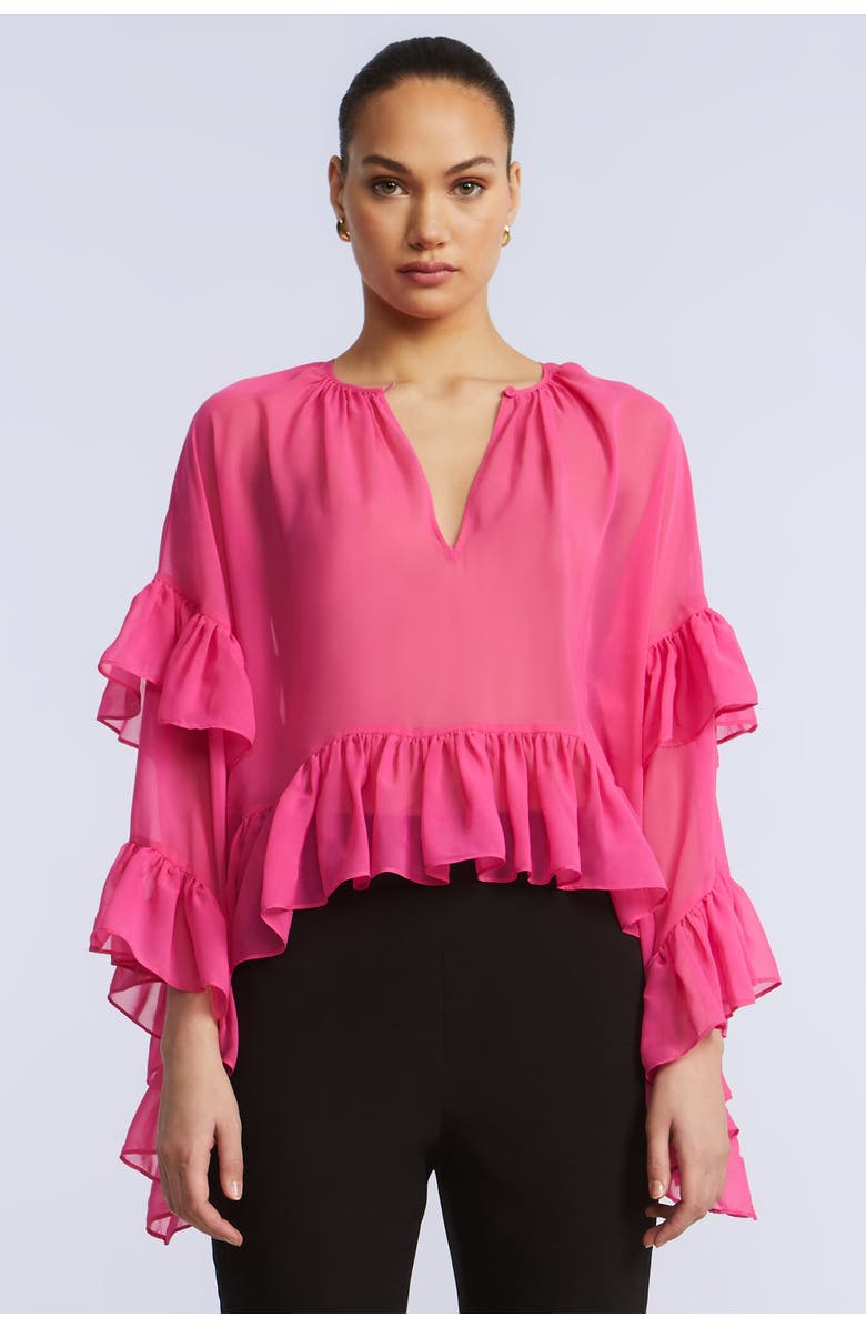 BCBGMAXAZRIA Ruffle Swing Top, Alternate, color, Fuchsia Purple