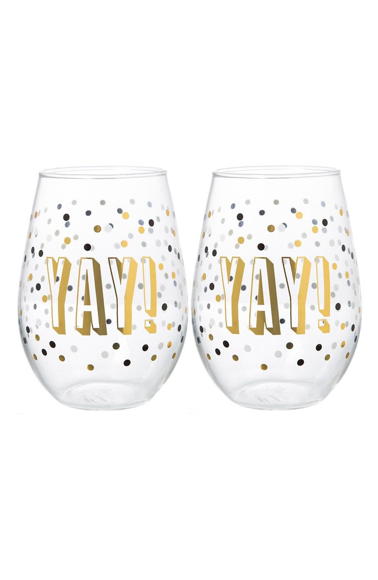 Slant Collections Yay! Set of 2 Stemless Wine Glasses, Main, color, 