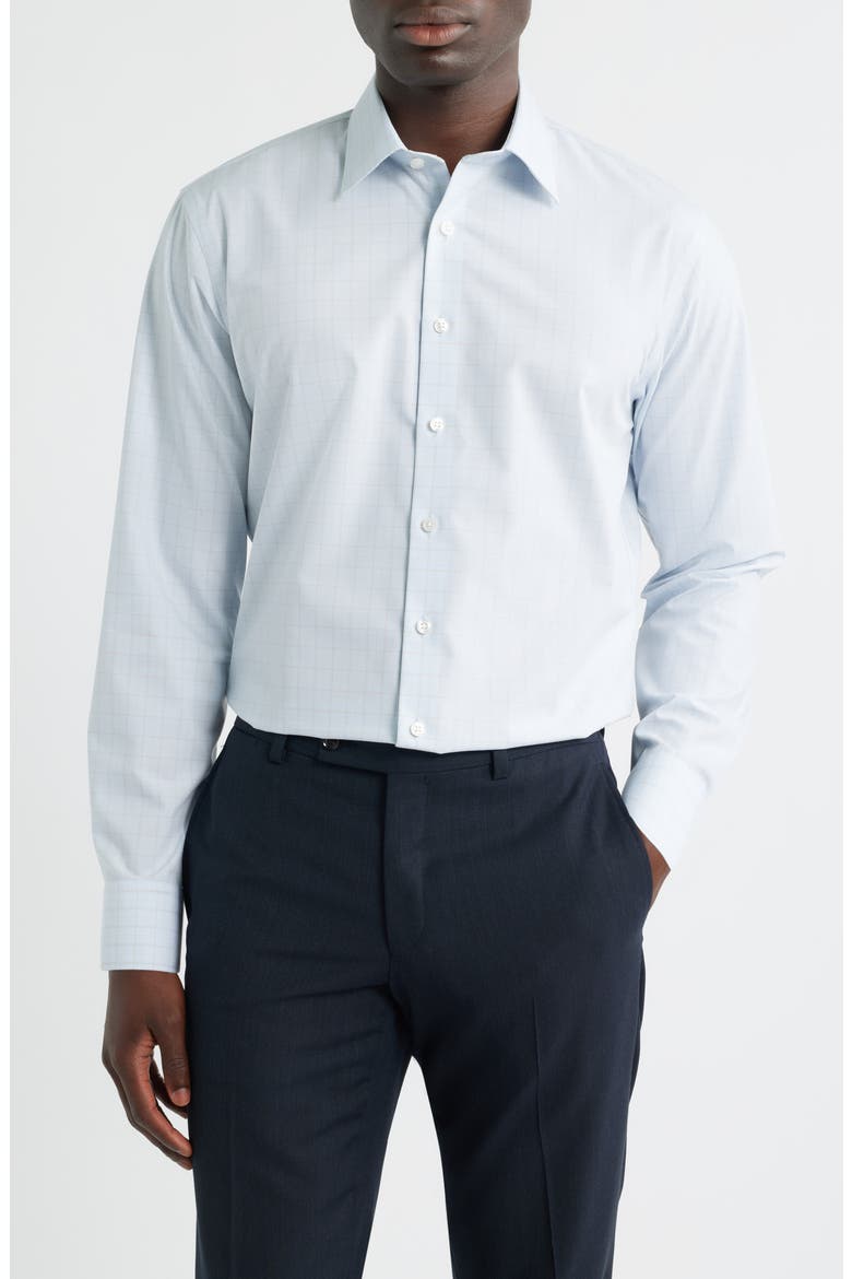 Trim Fit Check Non Iron Cotton Dress Shirt, Main, color, BLUE PIPER PLAID